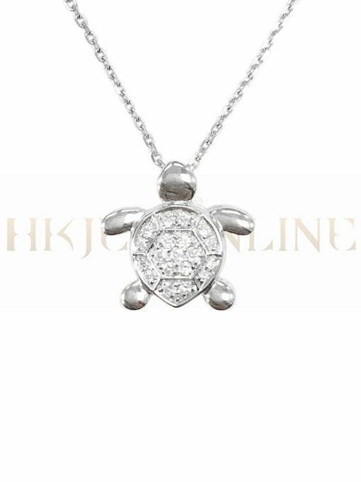 18K White Gold Turtle Diamond Pendant (Chain Included)