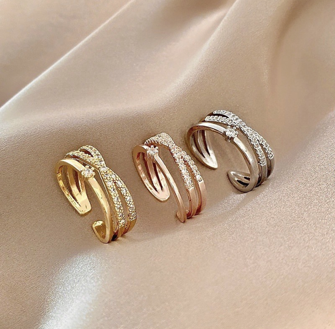 x經典交叉單鑽 三層開口戒