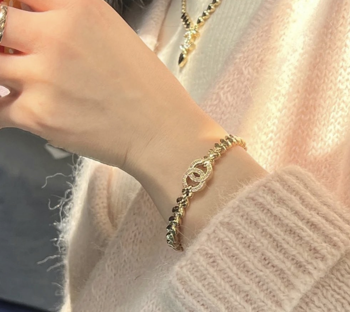 香奶奶18k金桃心水鑽雙c高奢定製手鐲