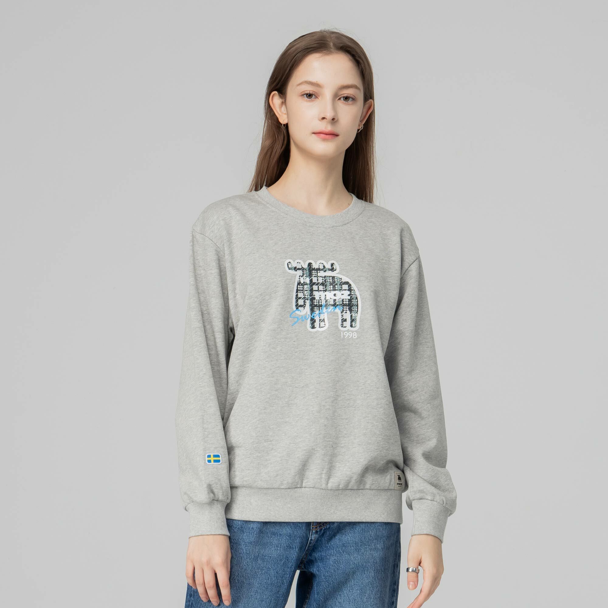 moz瑞典 千鳥紋駝鹿 100%純棉 大學T -麻花灰(亞洲版) 男女共款