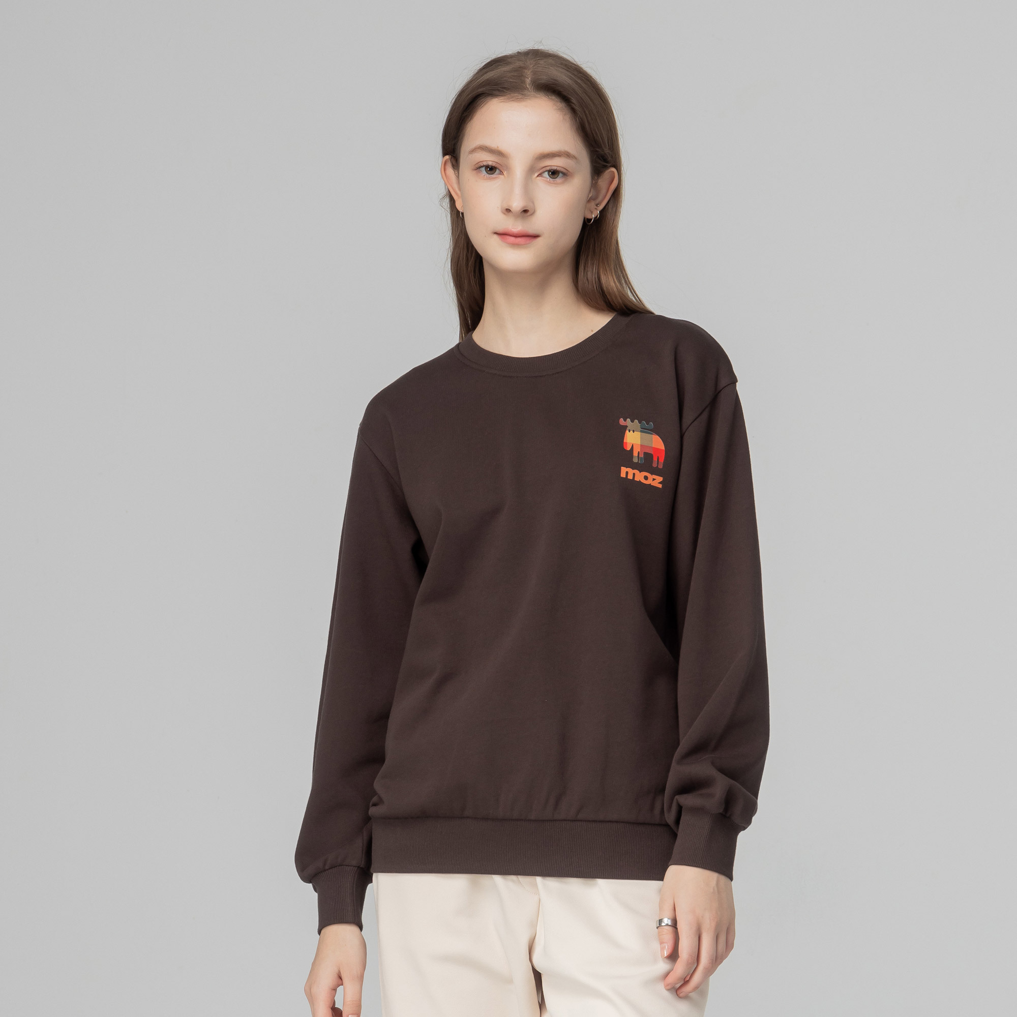 moz瑞典 格紋駝鹿 100%純棉 大學T -黑巧克力(亞洲版) 男女共款