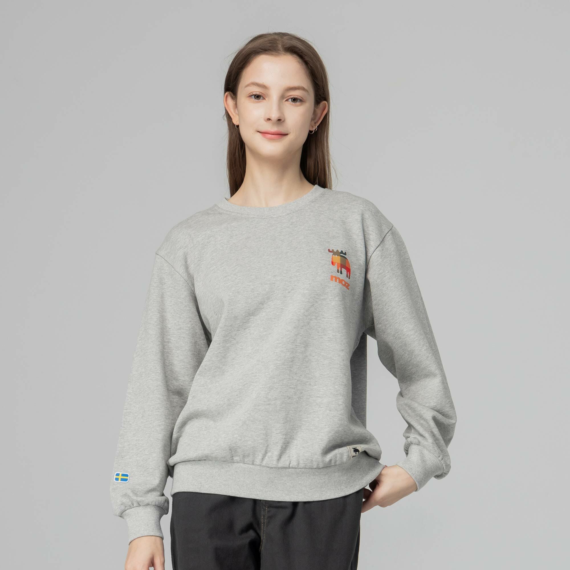 moz瑞典 格紋駝鹿 100%純棉 大學T -麻花灰(亞洲版) 男女共款