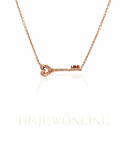 18K Rose Gold LOVE Key Diamond Necklace
