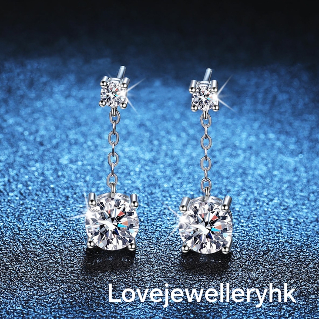 莫桑鑽四爪短吊耳環    E2C021