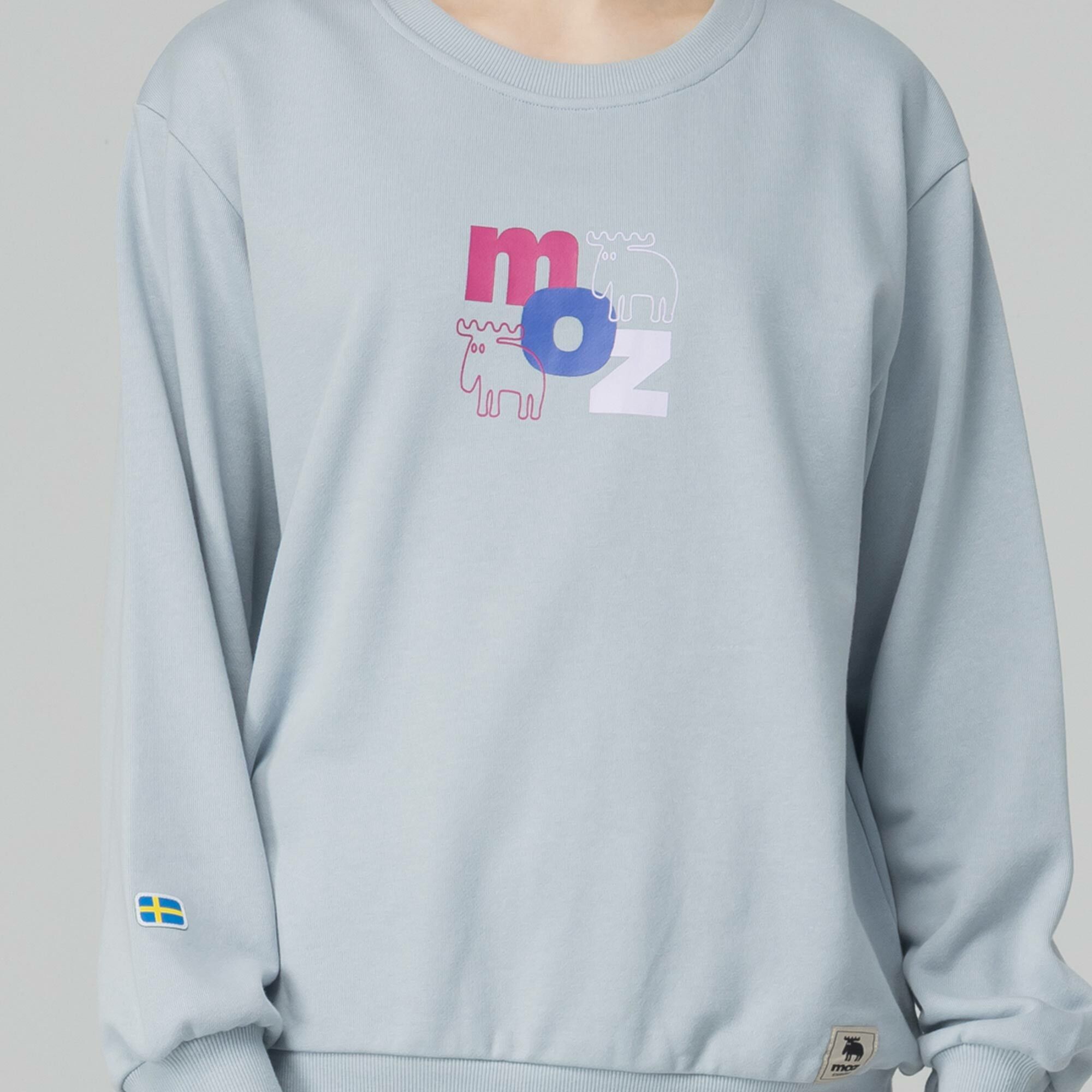 moz Sweden letter moose 100% cotton university T blue