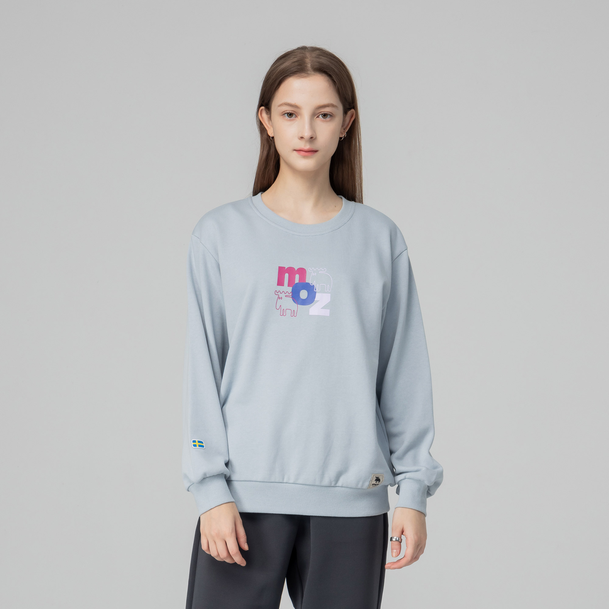 moz Sweden letter moose 100% cotton university T blue