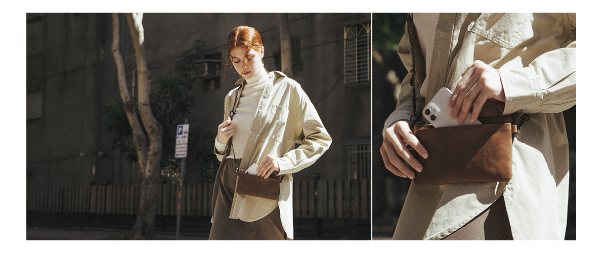 HMM Flip雙向皮革貼身包,黑色皮革小皮包,手機包