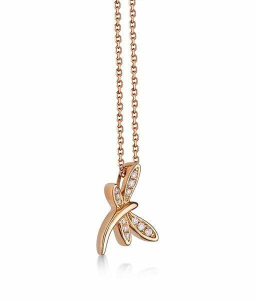 18K Rose Gold Dragonfly Diamond Pendant (Chain Included)
