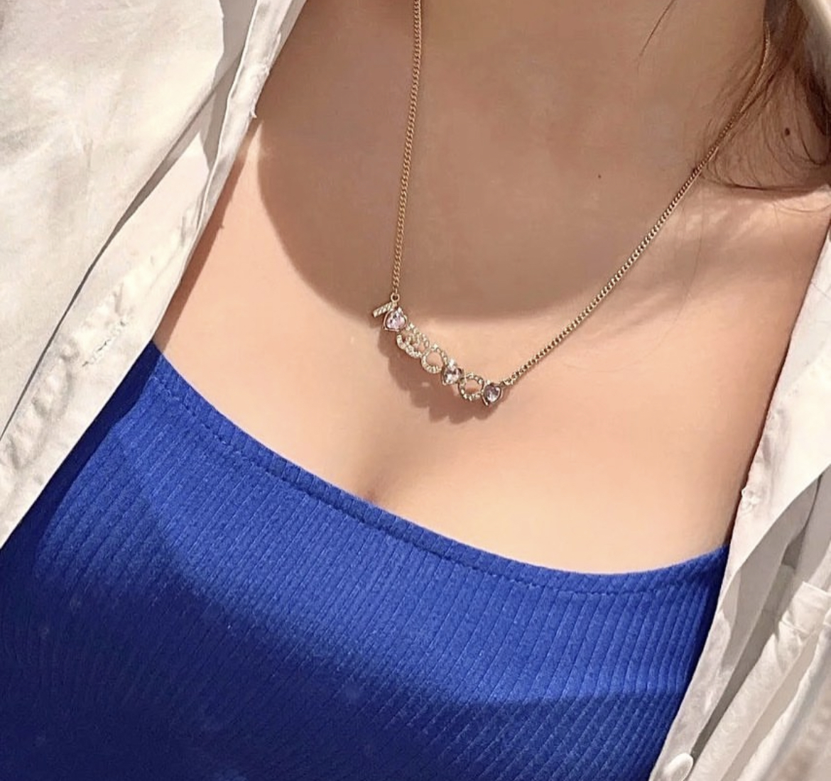 香奶奶 coco粉水晶桃心珍珠雙c翻玩項鍊