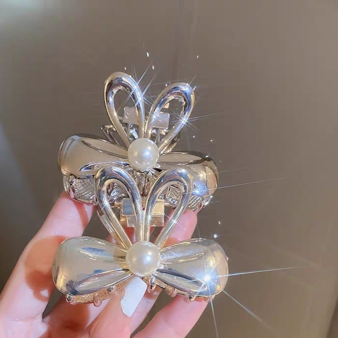 [2 for RM10] Korea Ins Bow Pearl Hollow Hair Claw