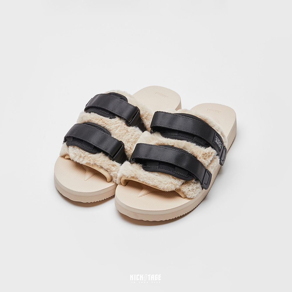 [出清商品售出無退換]  SUICOKE MOTO-FURab - Black/beige 黑沙色 毛絨 魔鬼氈 拖鞋【SK23056FABBKE】