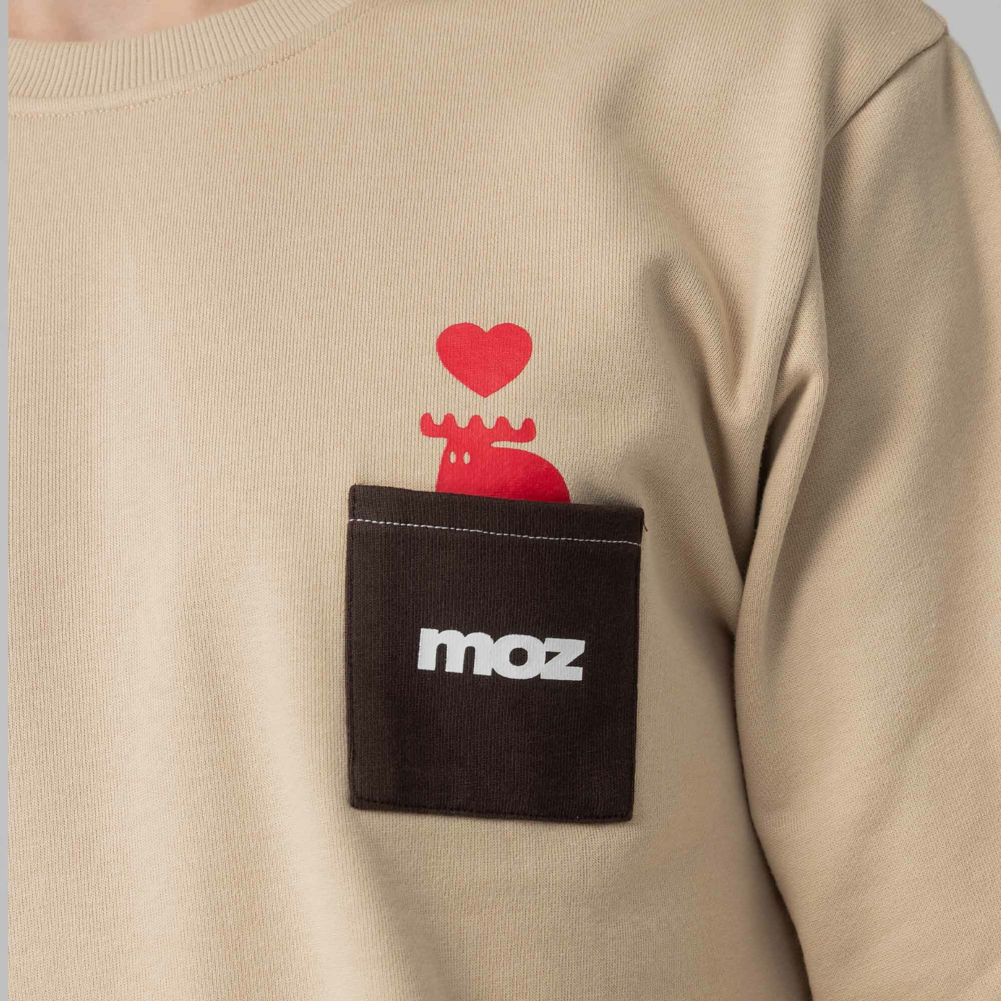 moz瑞典 立體口袋駝鹿 100%純棉 大學T -奶油米(亞洲版)男款