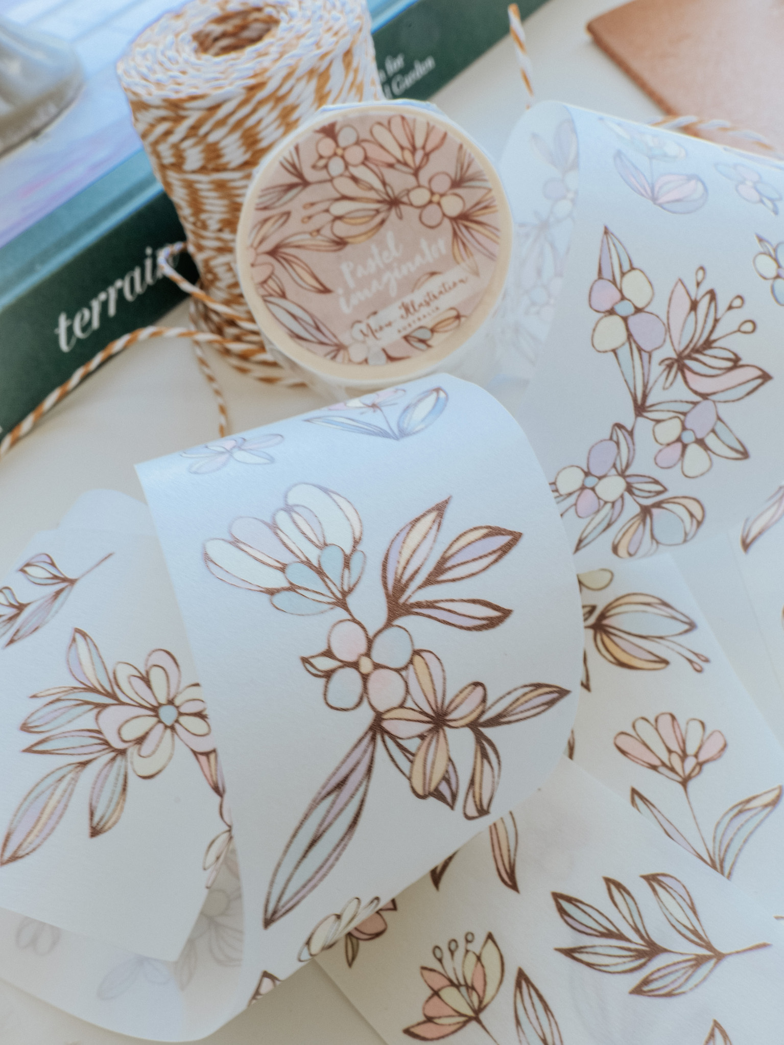 Meow Illustration．花之窗影 5cm亮面貝殼光PET/和紙膠帶 <整捲/分裝>