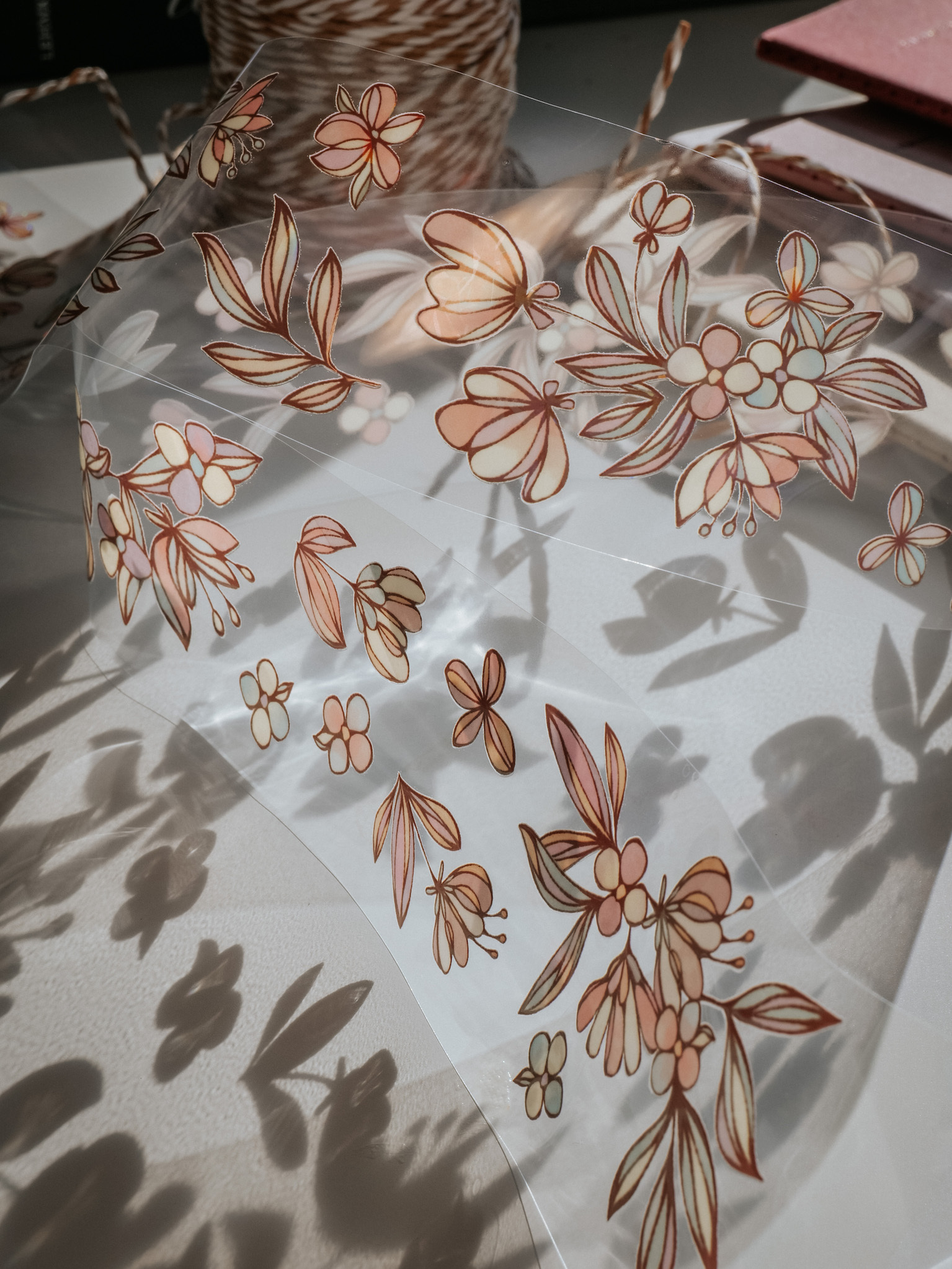 Meow Illustration．花之窗影 5cm亮面貝殼光PET/和紙膠帶 <整捲/分裝>