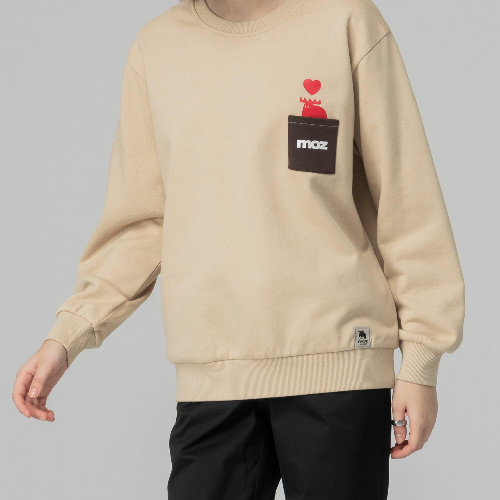 moz Sweden three-dimensional pocket moose 100% cotton university T beige