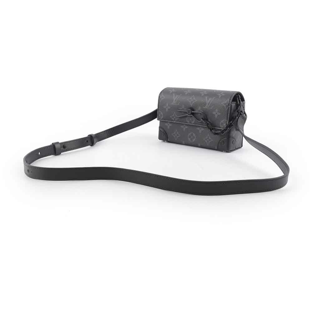 【Louis Vuitton / LV】Steamer 塗層帆布及牛皮皮夾式斜背包(黑灰色) M81783