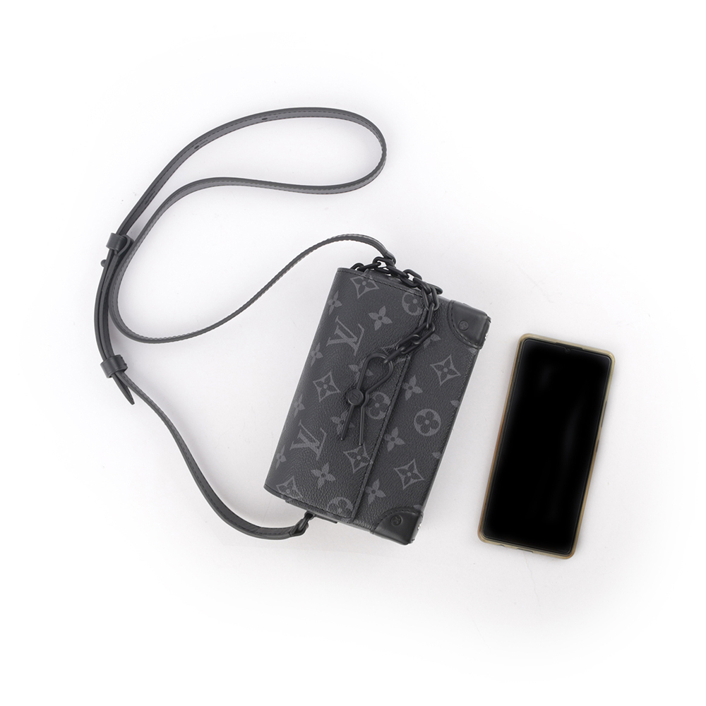 【Louis Vuitton / LV】Steamer 塗層帆布及牛皮皮夾式斜背包(黑灰色) M81783