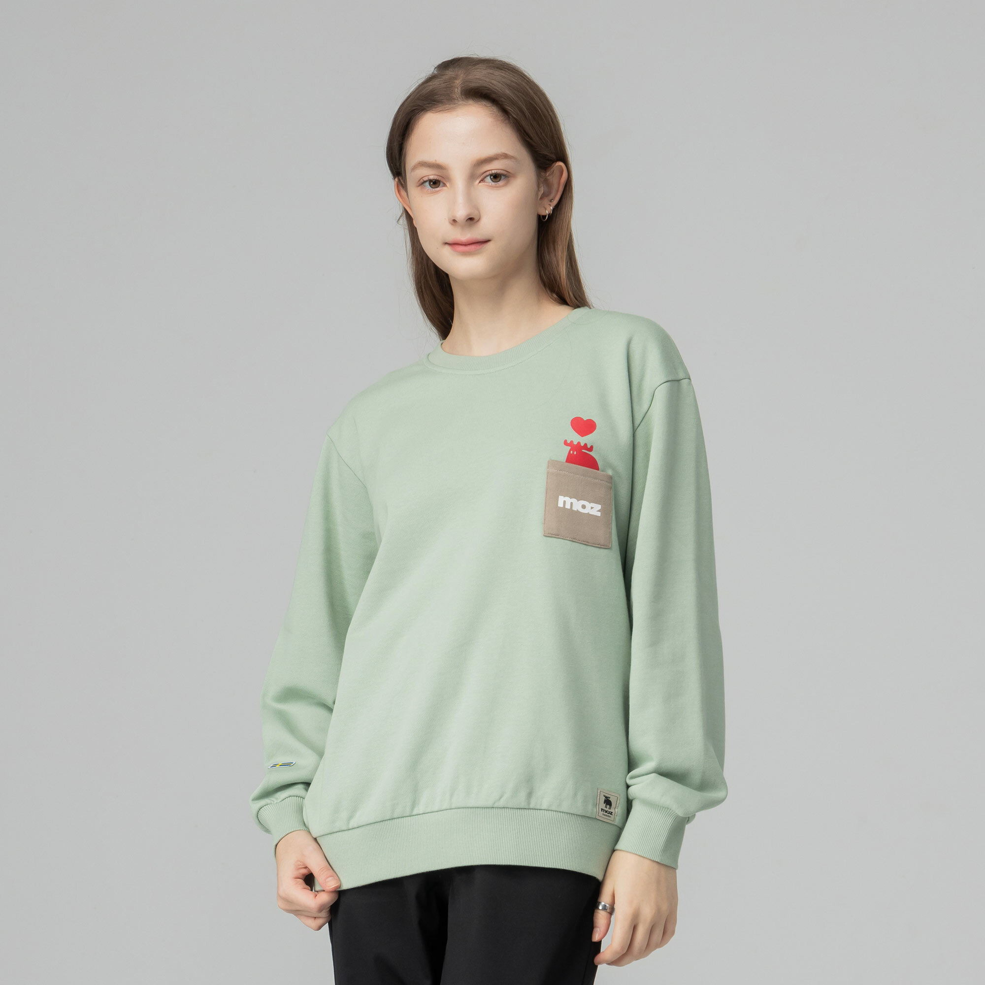 moz瑞典 立體口袋駝鹿 100%純棉 大學T -薄荷綠(亞洲版)男女共款