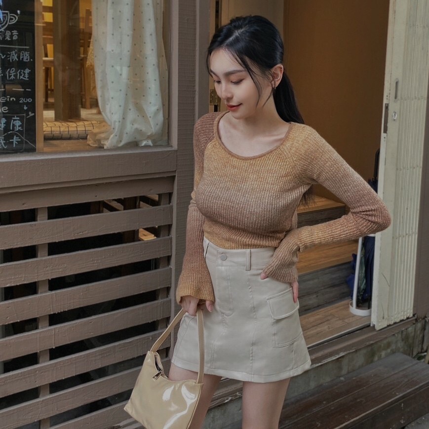 漸層後簍空針織上衣/二色