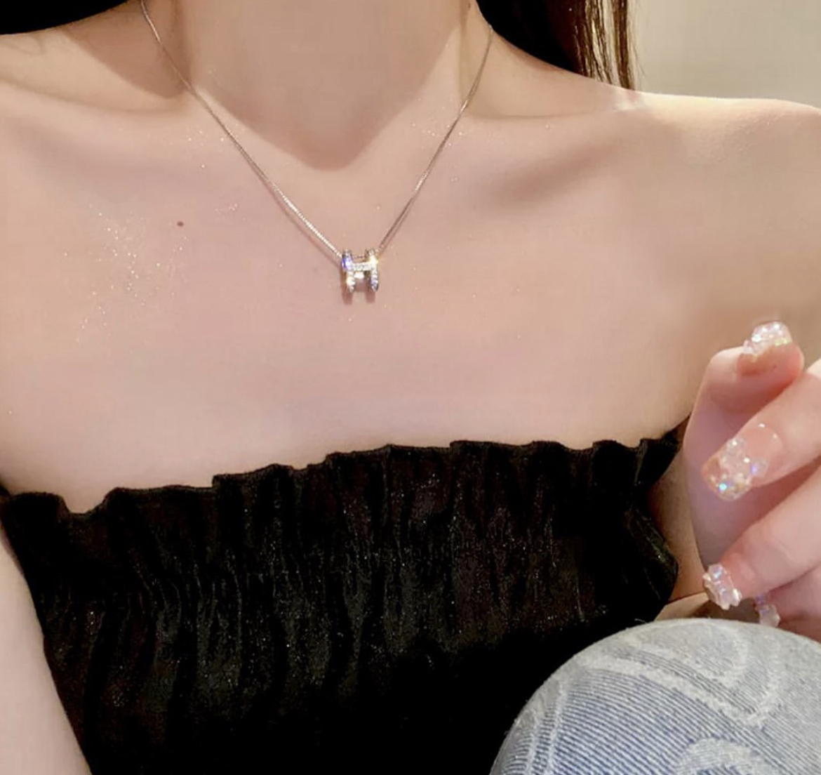 H銀水鑽低奢項鍊