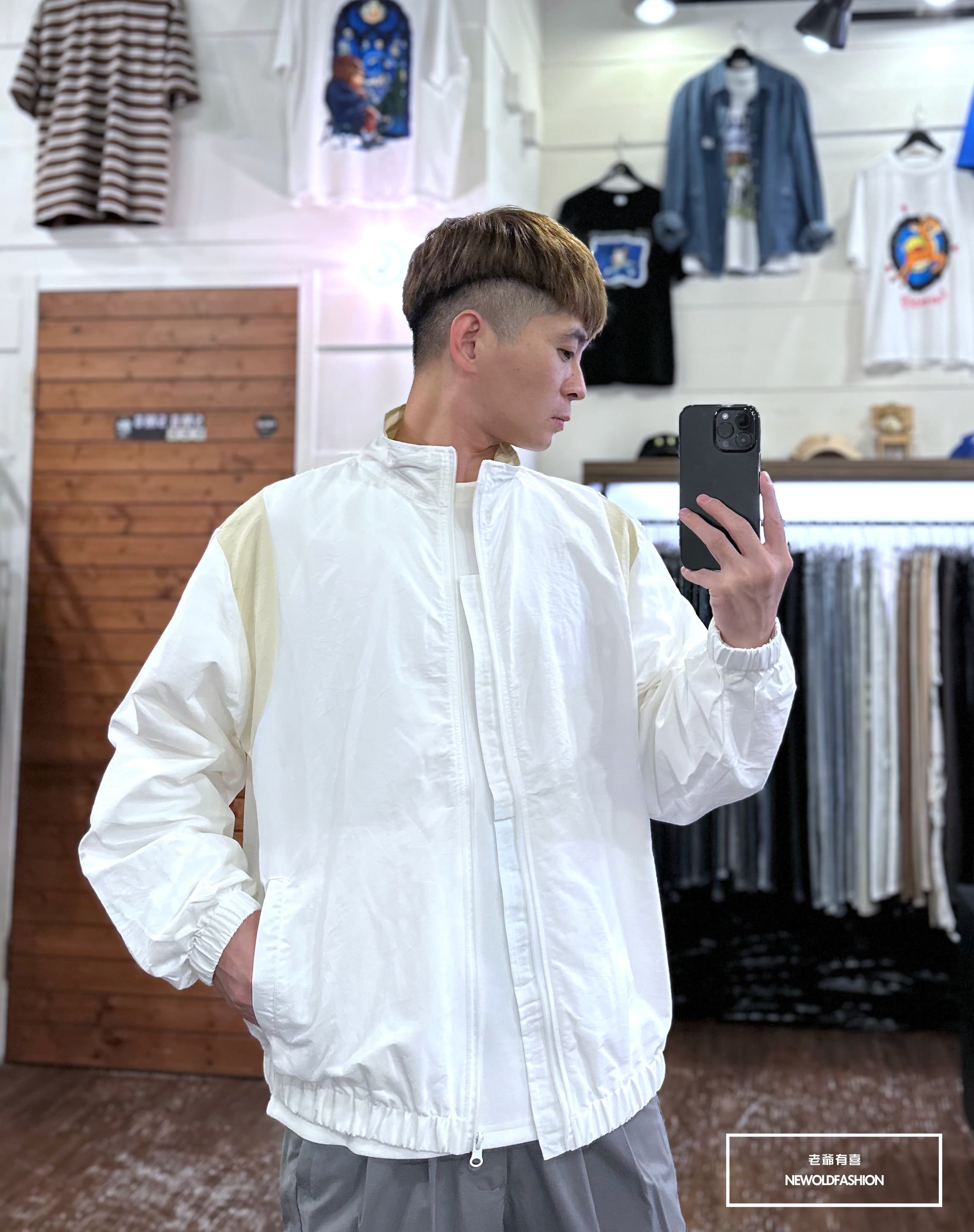 『新品上市』重磅弧形拼接防風外套-白(NOF2310C61002)