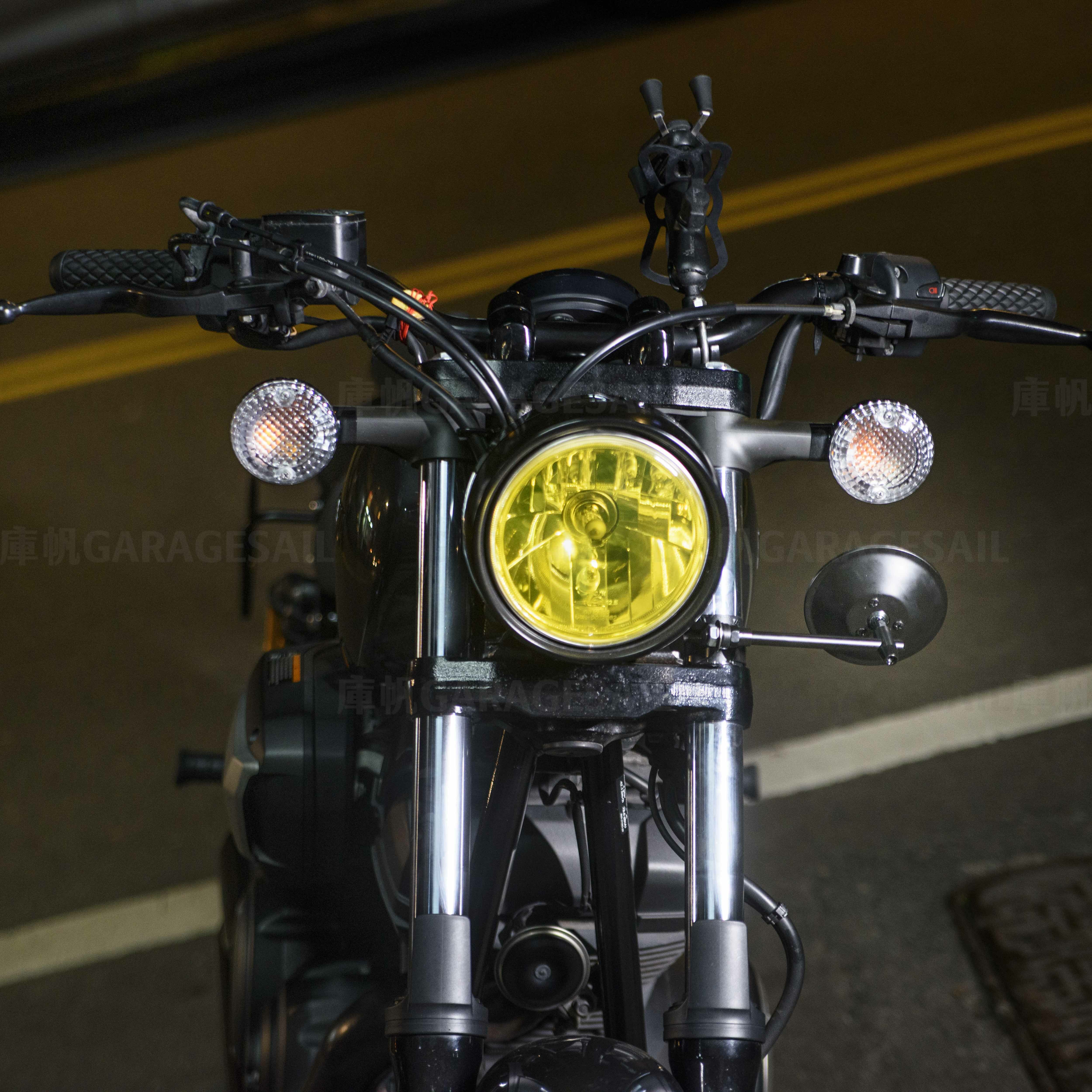 前叉 夾式 後照鏡 4吋圓 - 黑