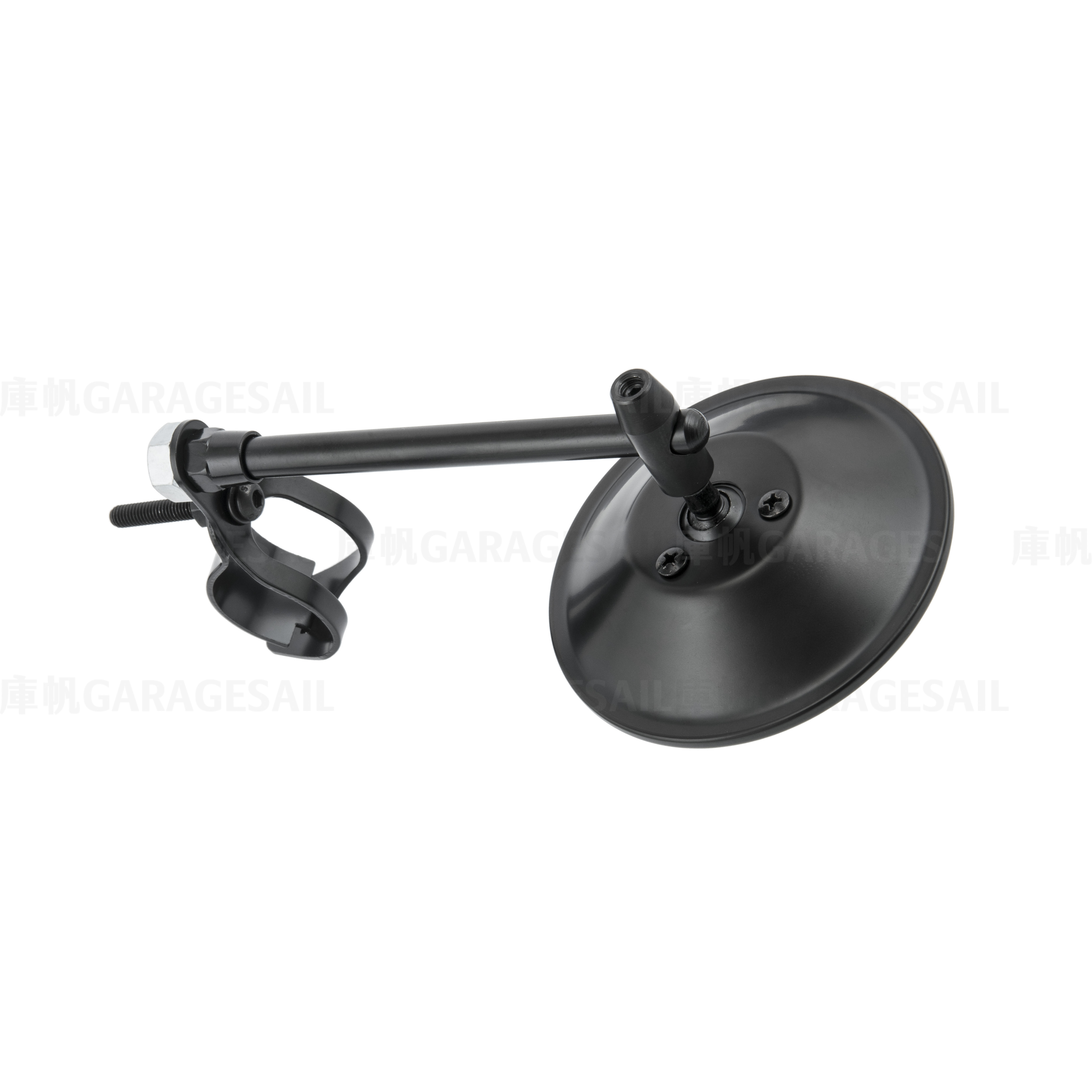 前叉 夾式 後照鏡 4吋圓 - 黑