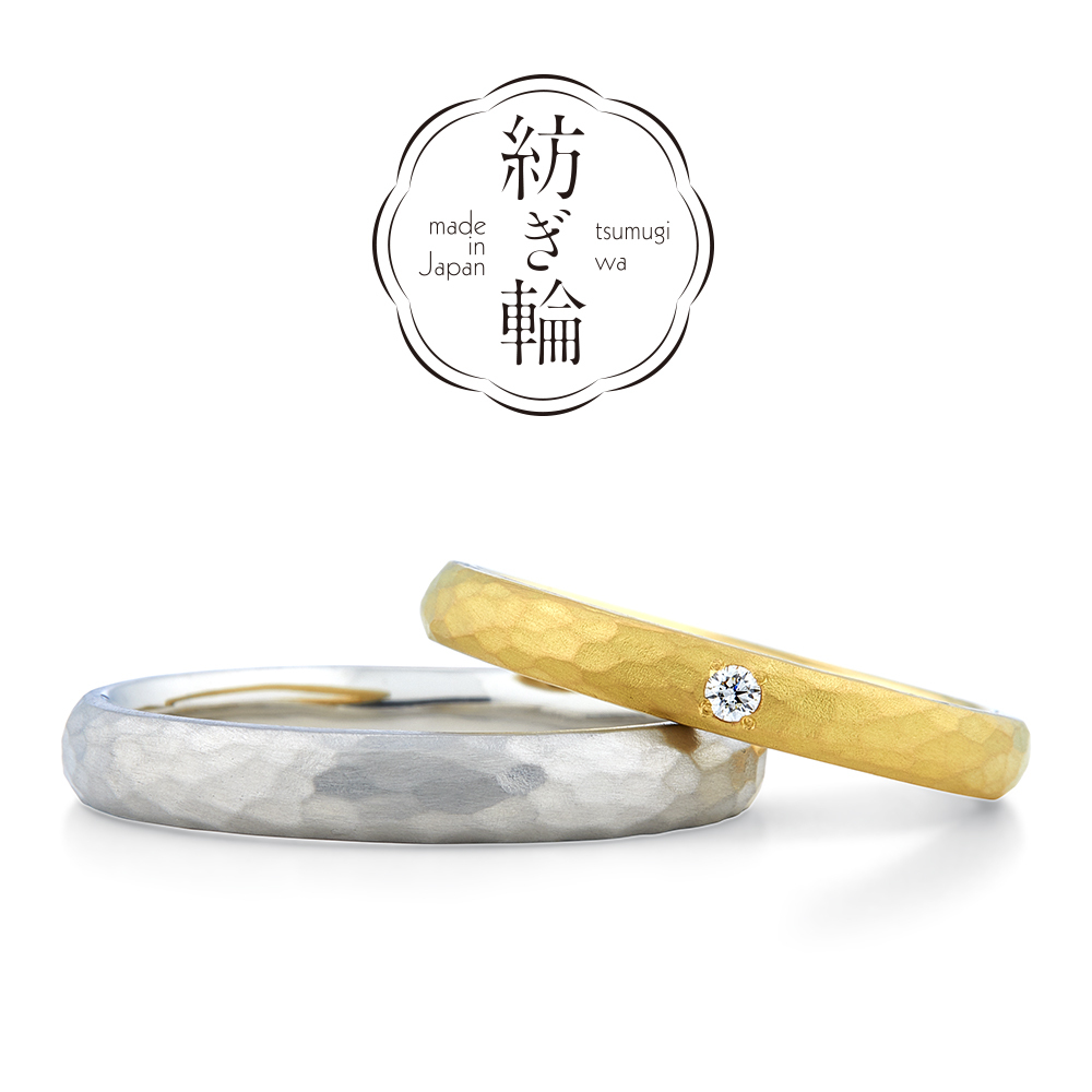 日本PT950鉑金/18K黃金天然鑽石結婚戒指 - 共鳴