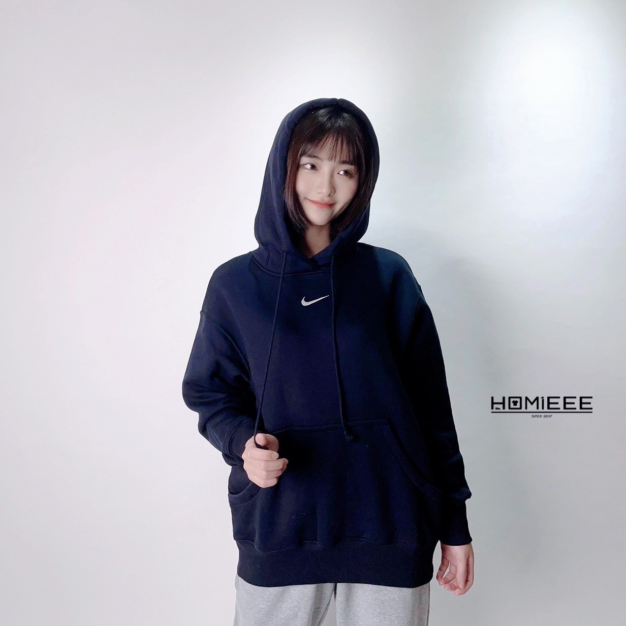 Nike Nsw Hoodie 帽T 長袖 刺繡 小勾 女款 黑色 森林綠 咖啡 [DQ5861]