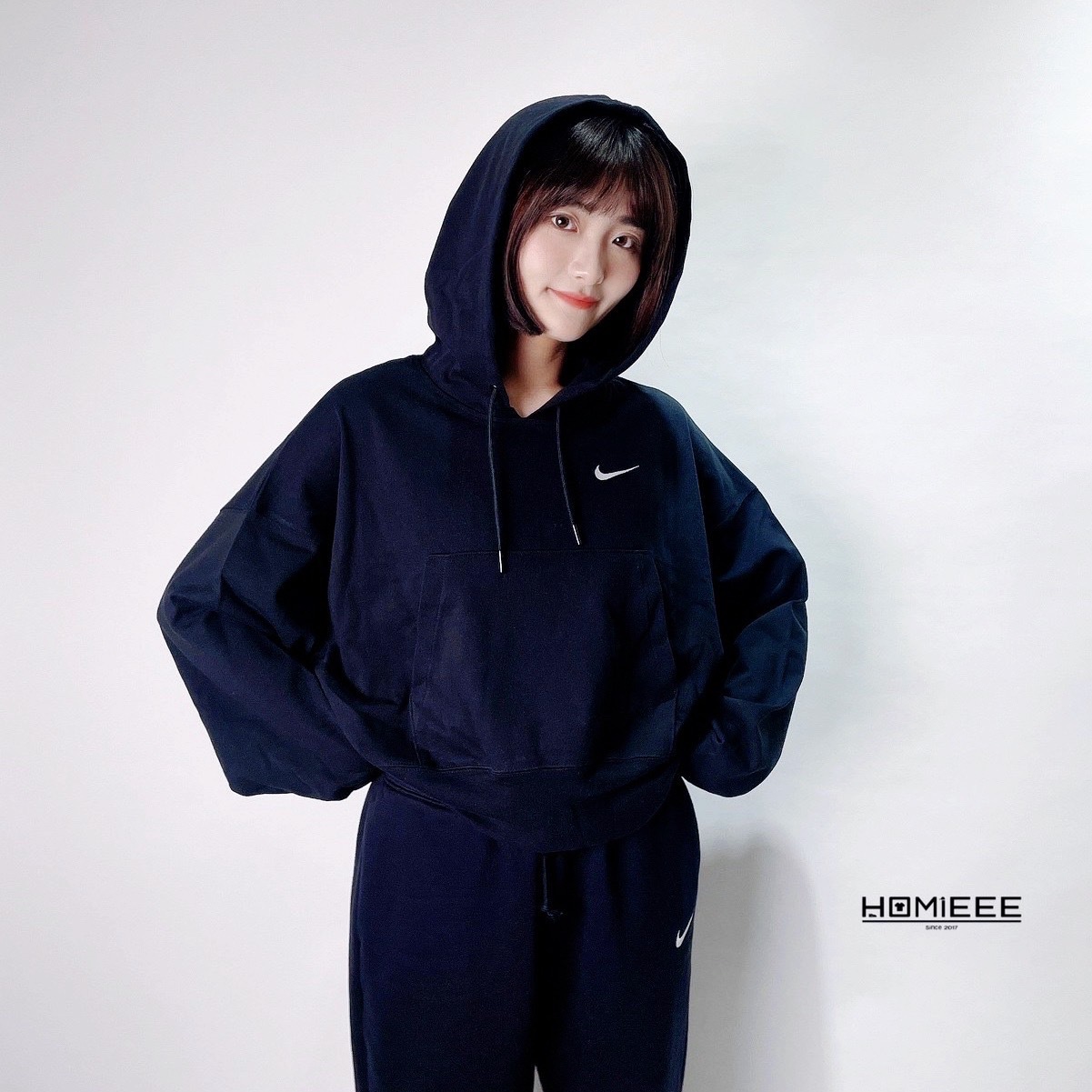 Nike Nsw Hoodie 帽T 小勾 落肩 短版 黑色 奶茶色 女款 [DM6418]