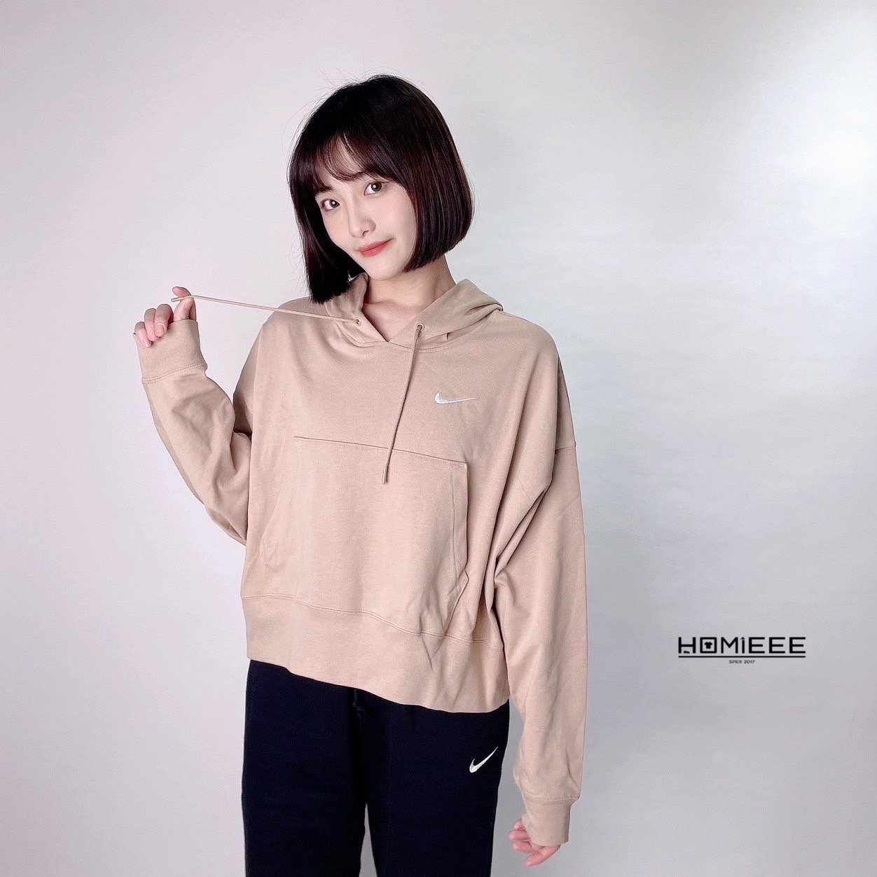 Nike Nsw Hoodie 帽T 小勾 落肩 短版 黑色 奶茶色 女款 [DM6418]