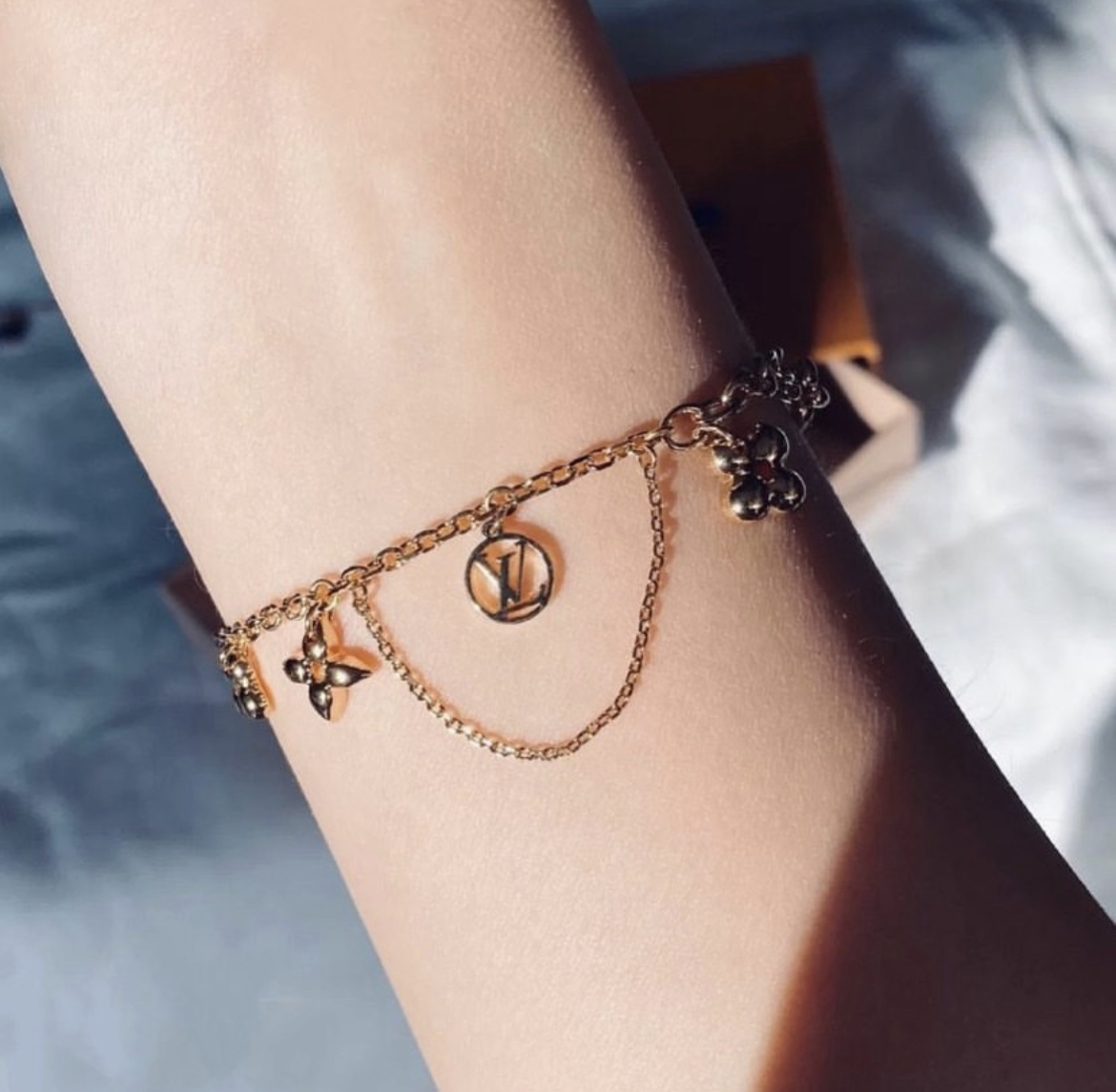 18k 小lv老花流蘇全金定製手鍊