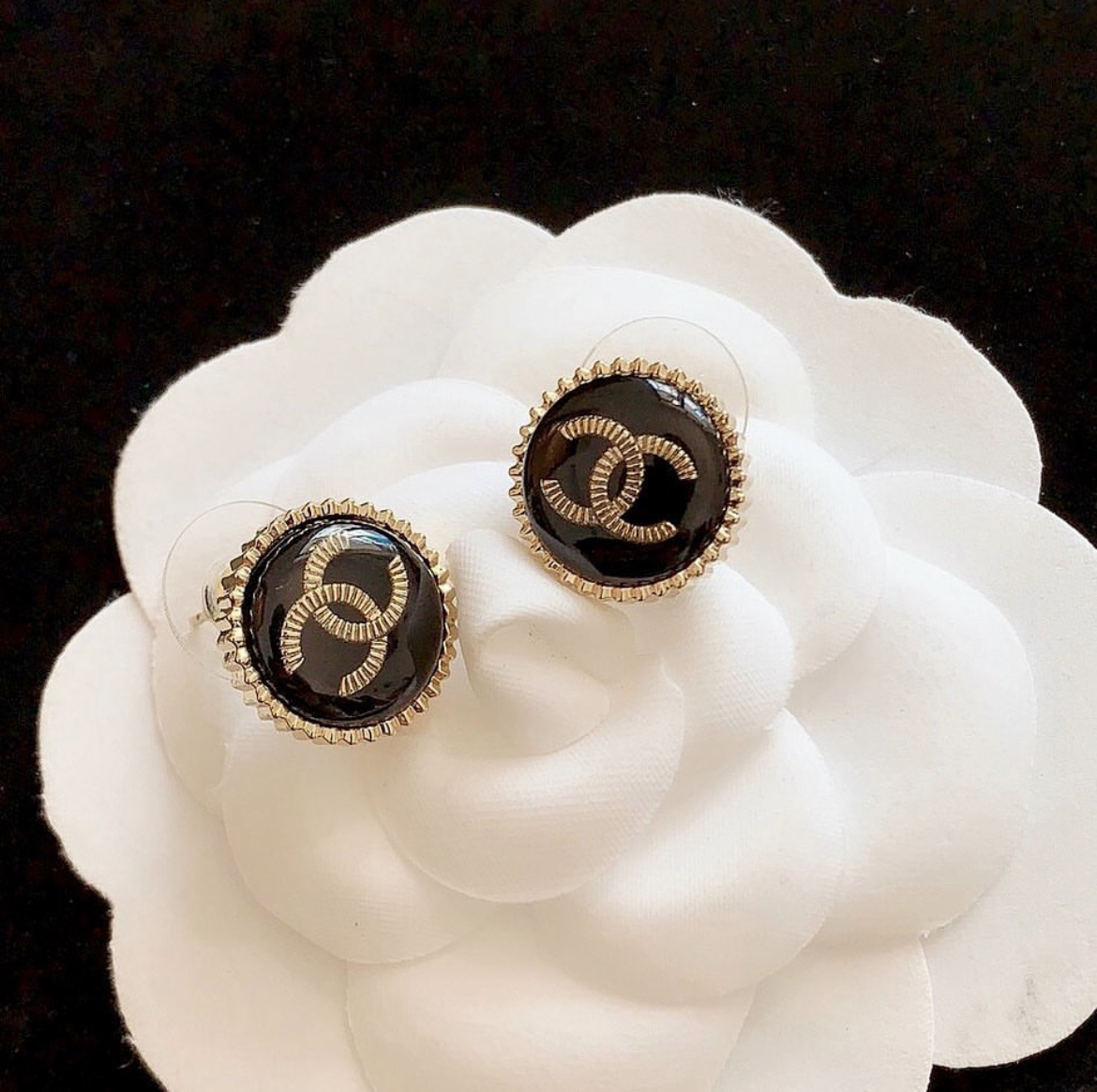 香奶奶 黑金晶透雙c金珠圓耳釘