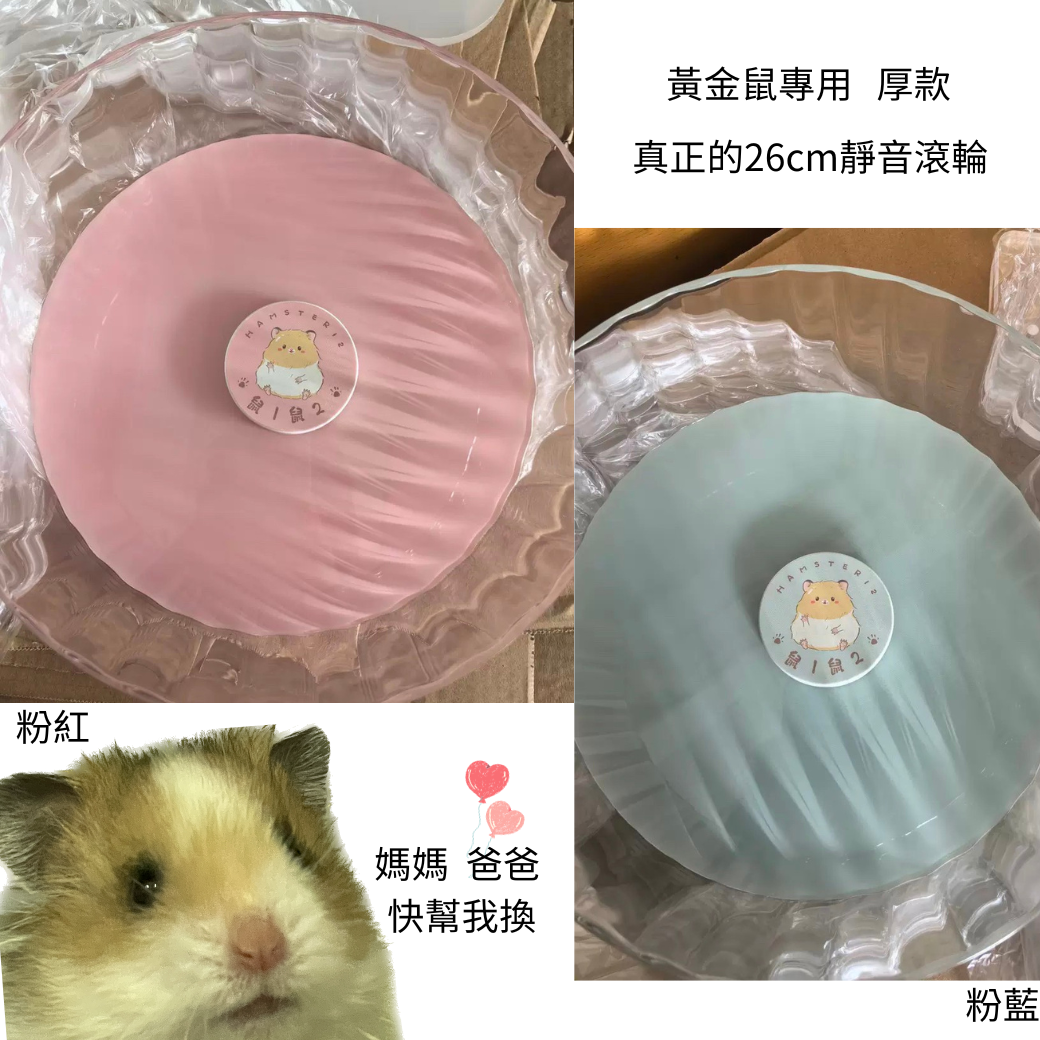 【Hamsters12 鼠1鼠2 】 黃金鼠專用靜音大滾輪 26cm+透明壓克力支架