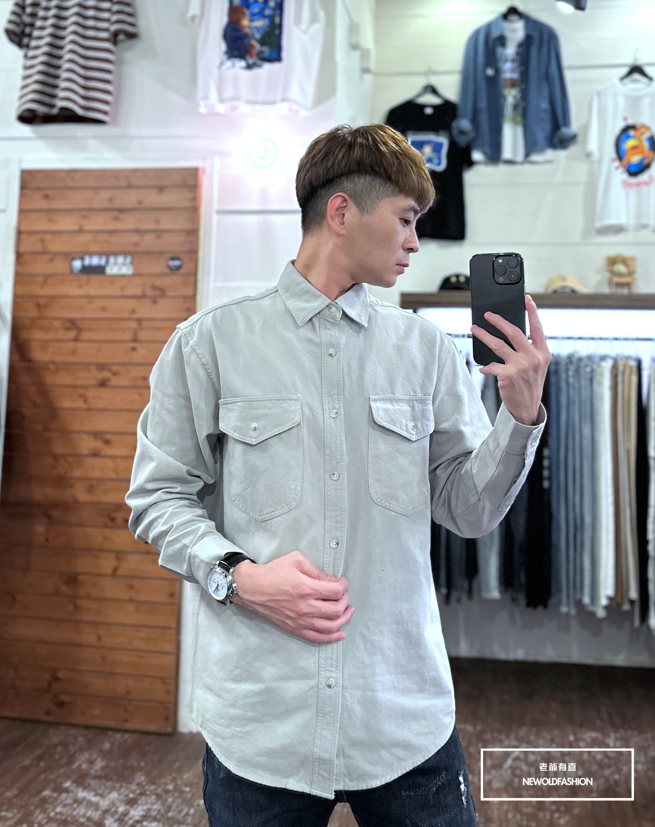 『新品上市』重磅單色雙口袋襯衫-綠(NOF23092301)