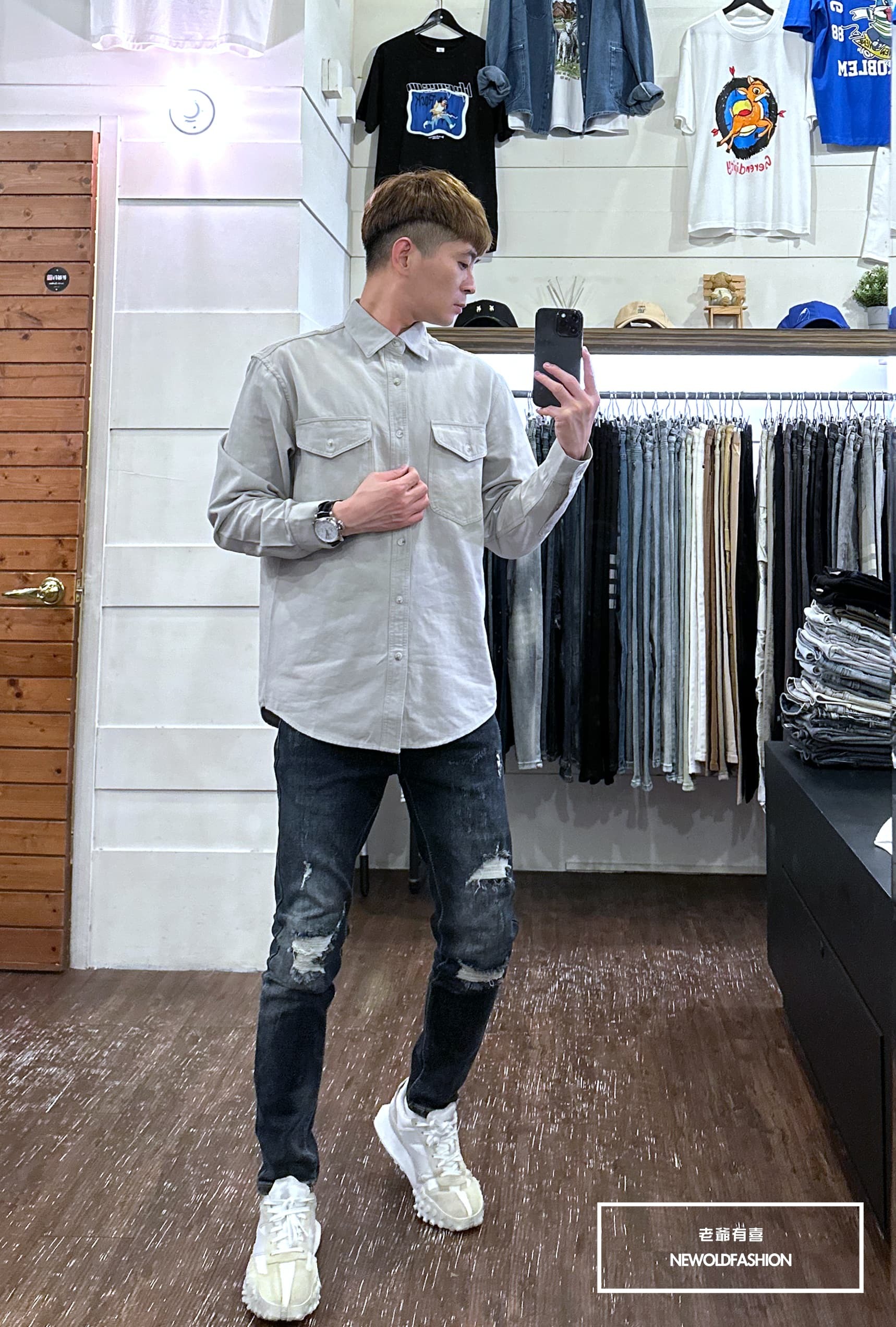 『新品上市』重磅單色雙口袋襯衫-綠(NOF23092301)