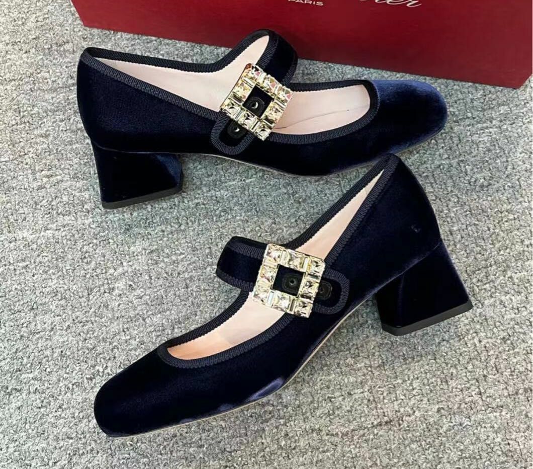 Rv 藏藍色粗跟鞋 -M