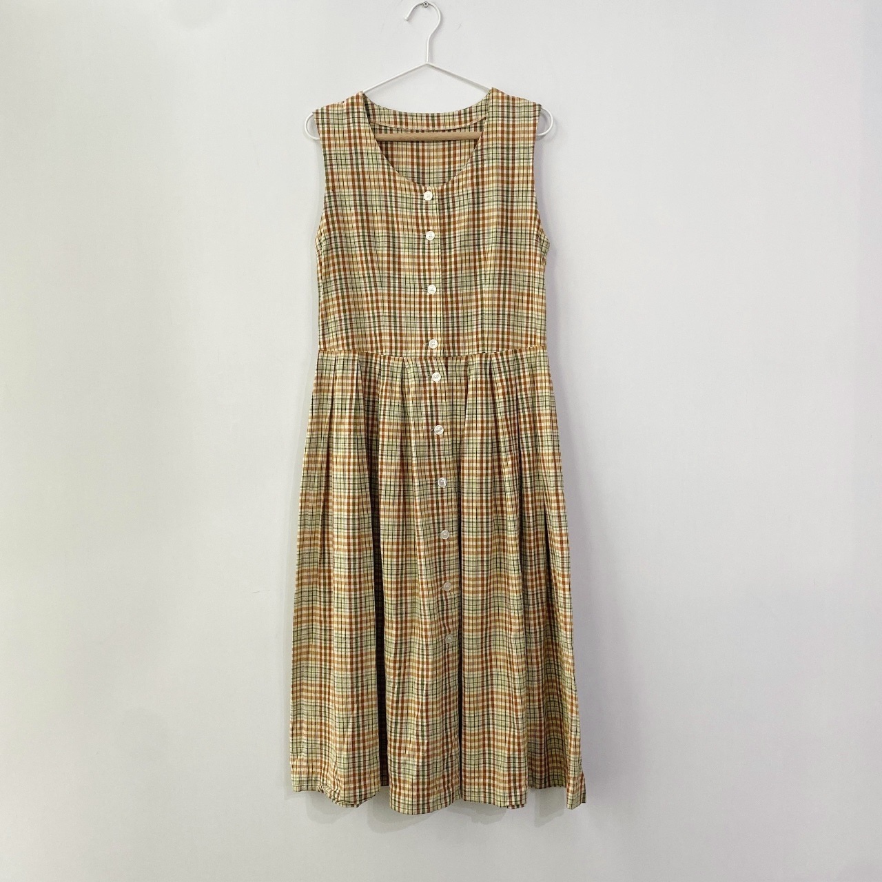 文青悠閒感細格紋綿質背心裙