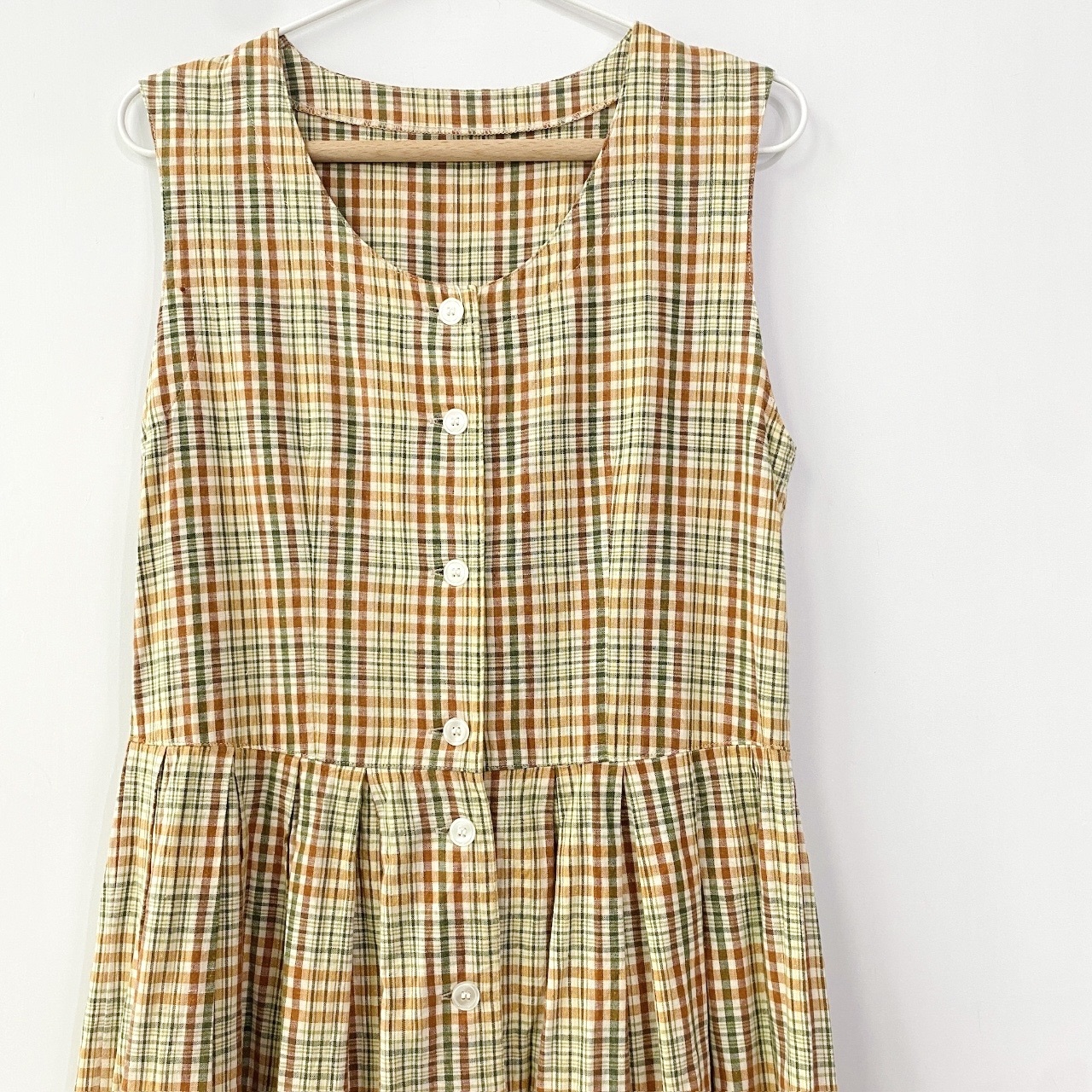 文青悠閒感細格紋綿質背心裙