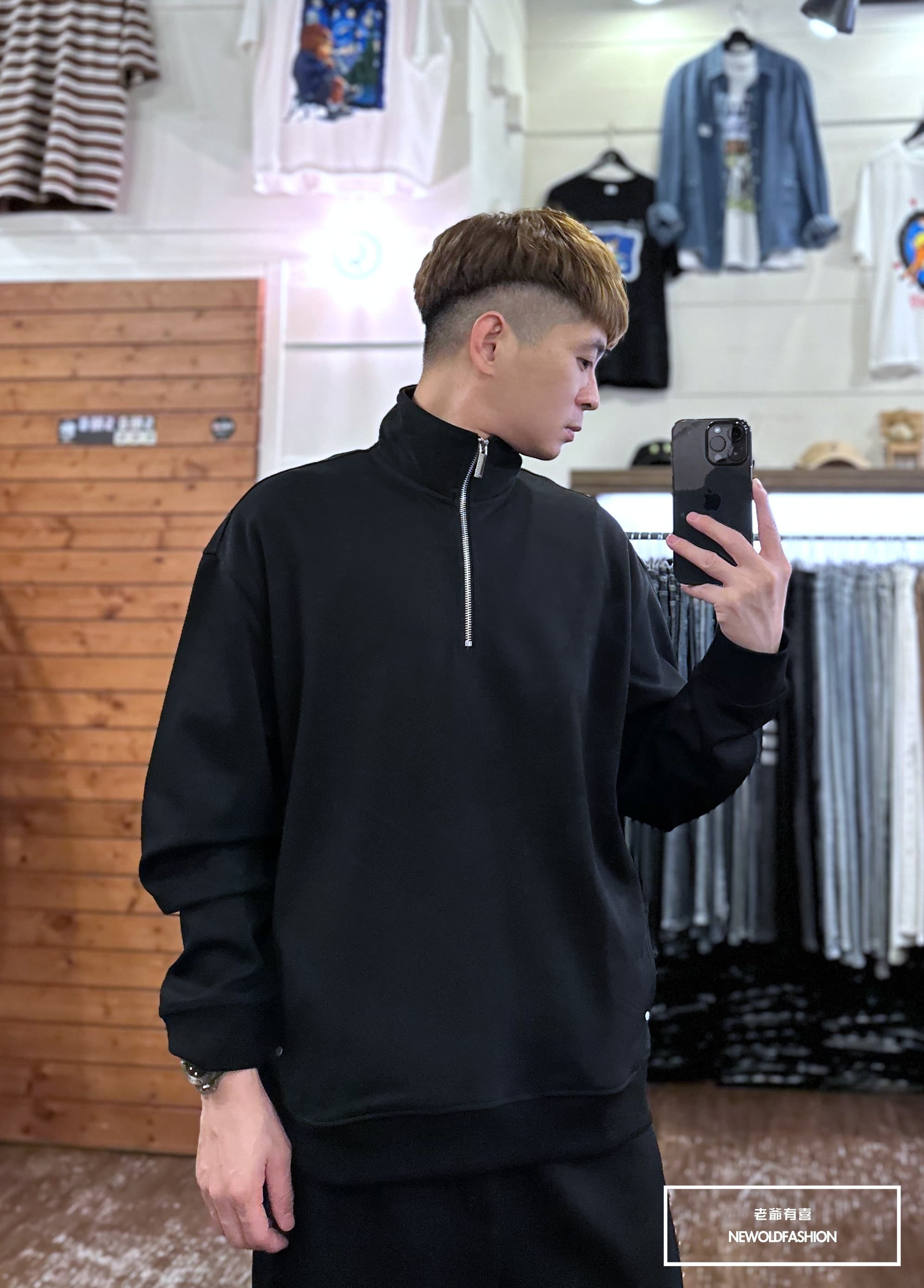 『新品上市』重磅撞色領口袋大學T-黑(NOF2310C65008)