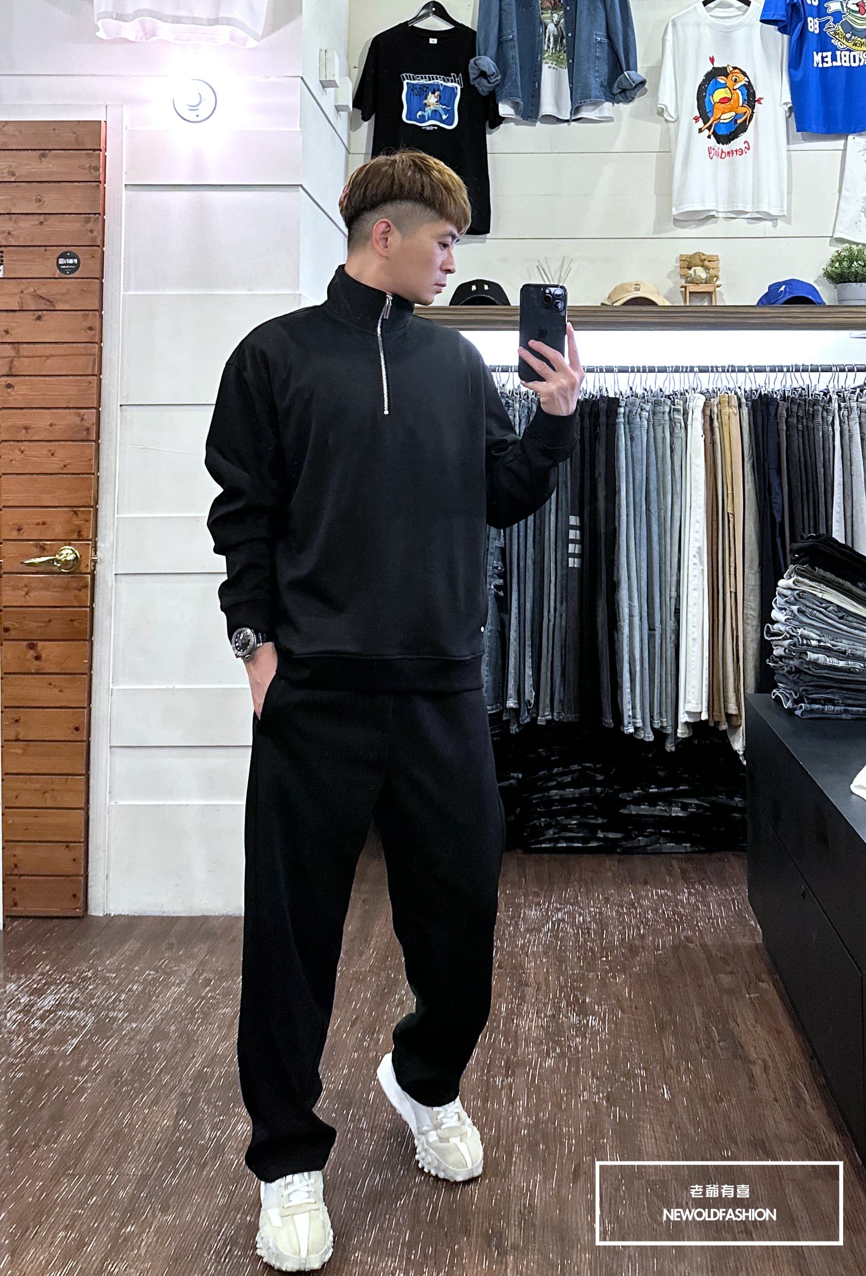 『新品上市』重磅撞色領口袋大學T-黑(NOF2310C65008)