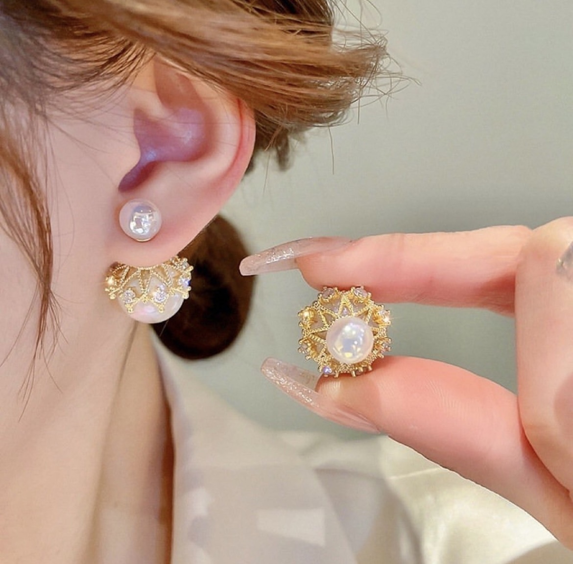 夢幻晶透珍珠系 金鑽蕾絲裙後扣釘