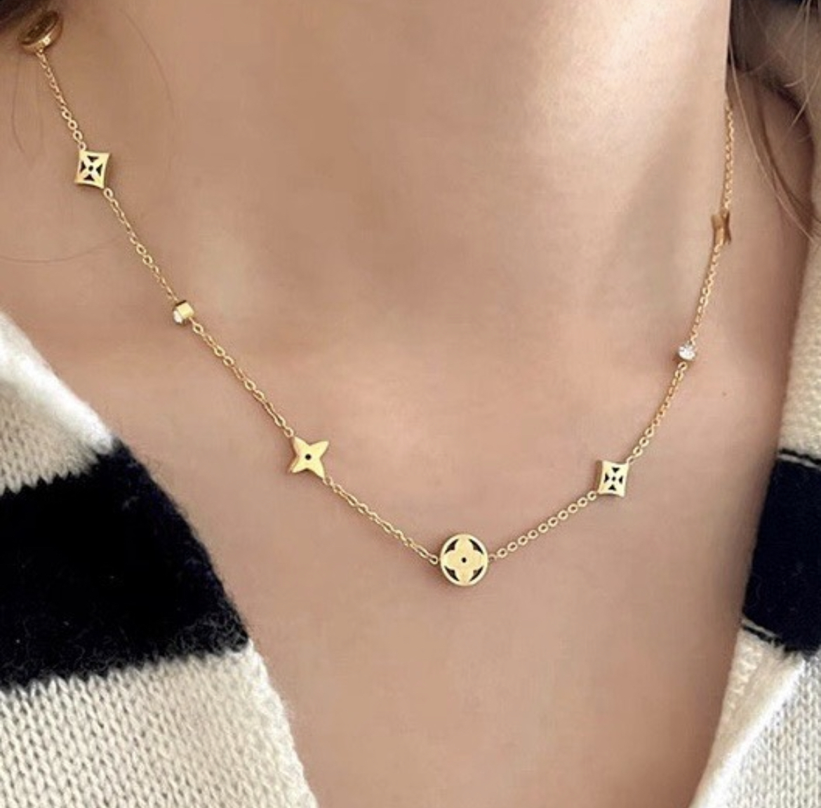 小lv 四葉草多花全金翻玩一體項鍊