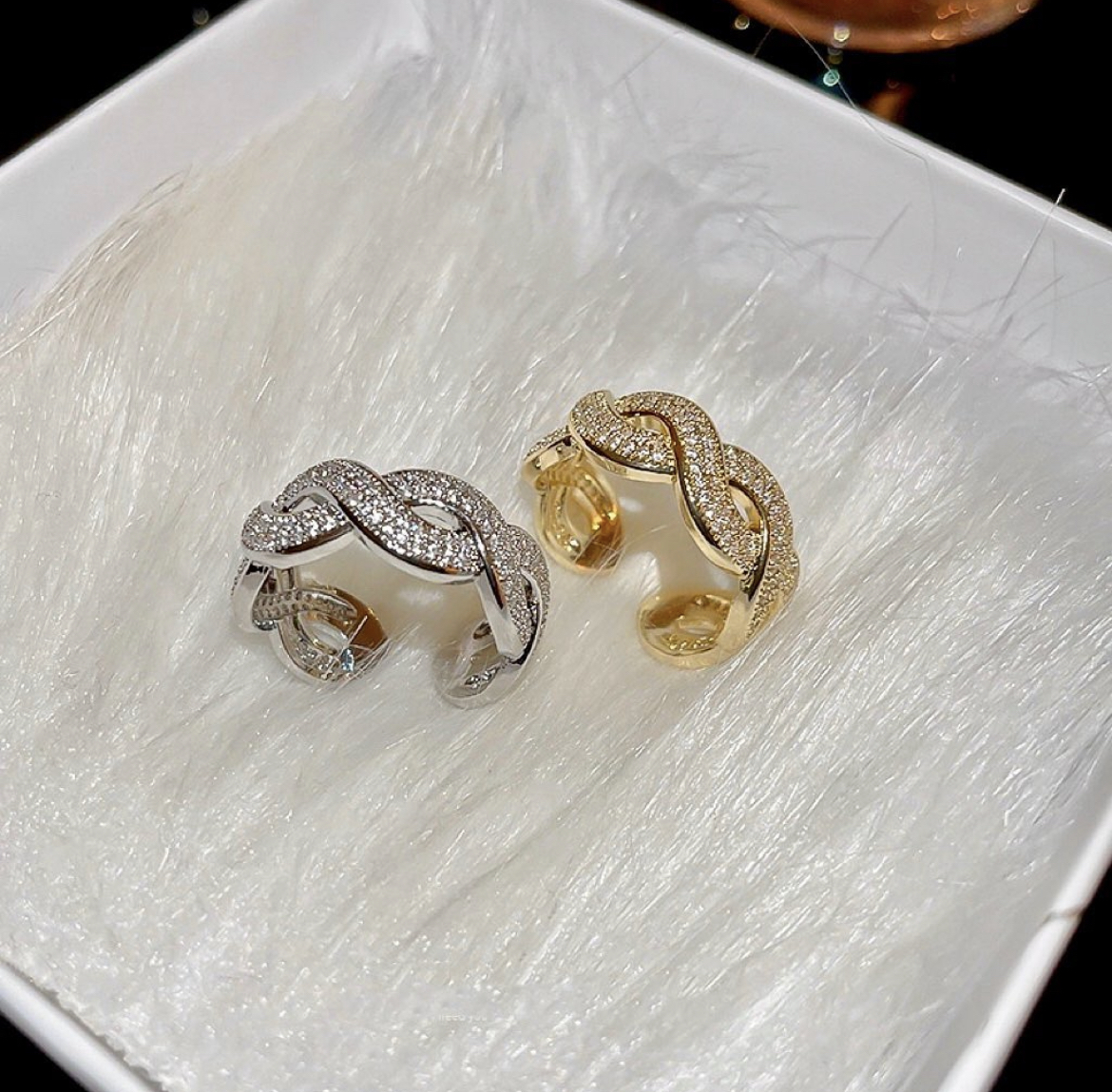 金銀高奢麻花 波浪鑽開口戒