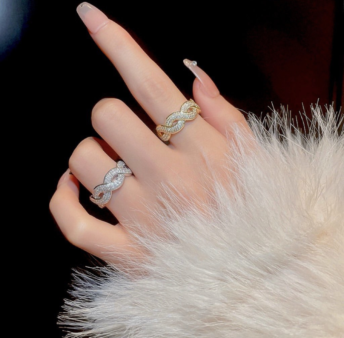 金銀高奢麻花 波浪鑽開口戒