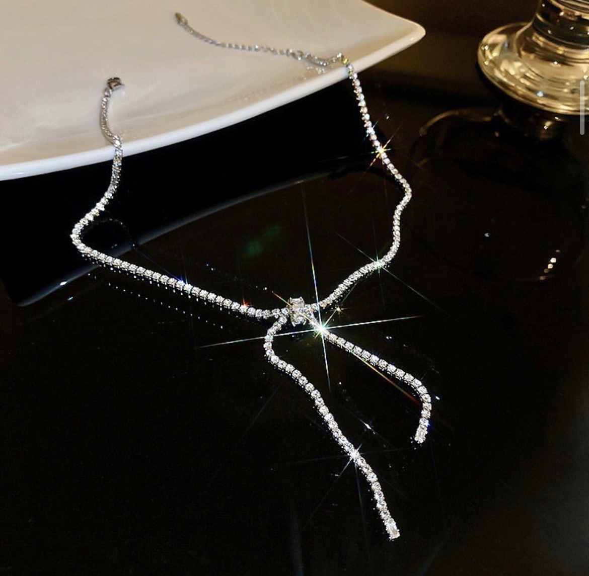 銀鑽環情人結choker項鍊