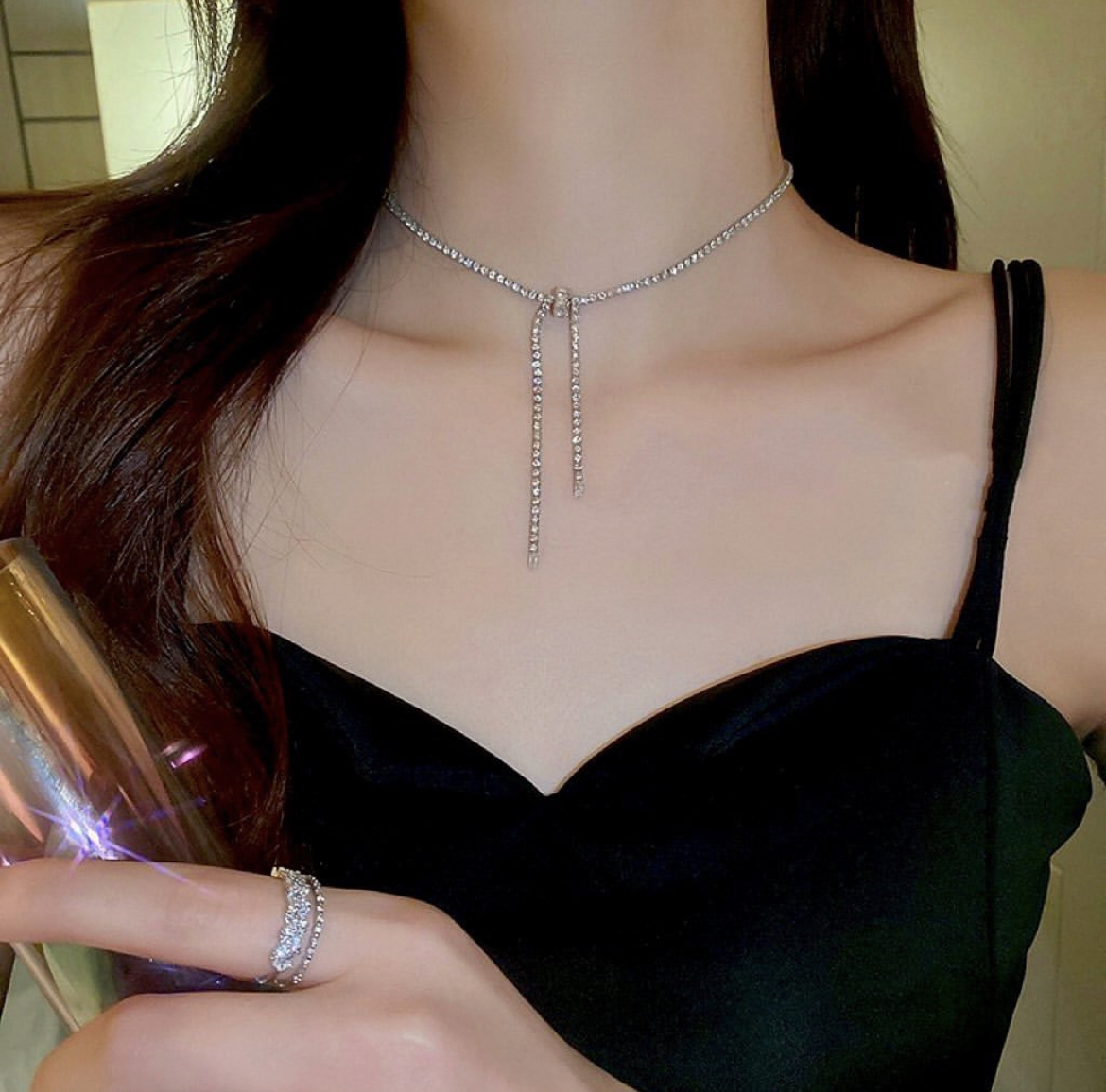 銀鑽環情人結choker項鍊