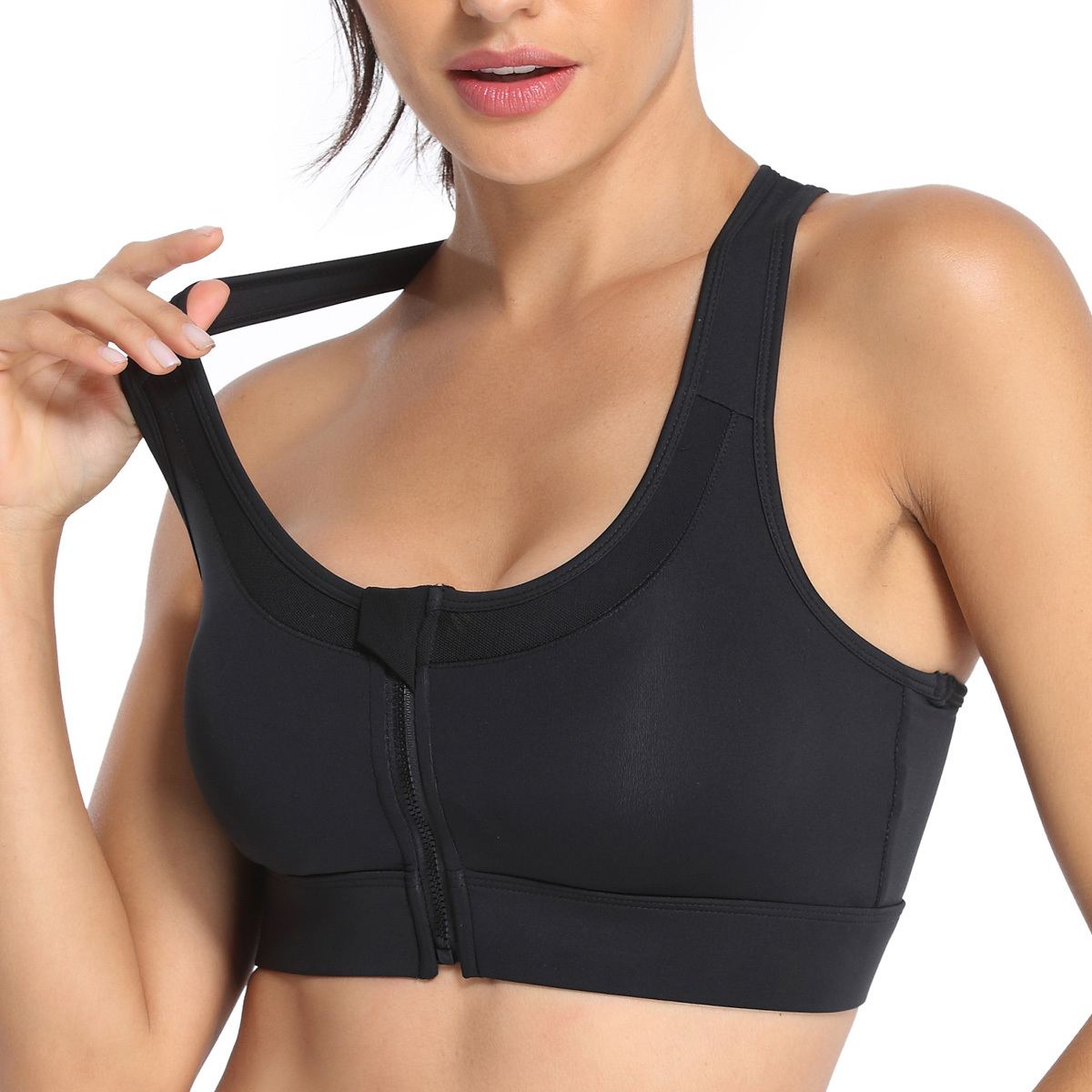 中強度拉鍊前開網紗美背瑜珈/運動/機能內衣【固定罩杯】*