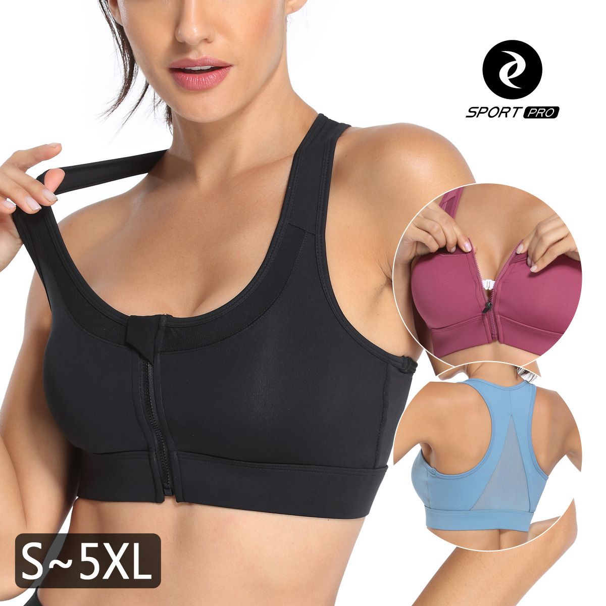 中強度拉鍊前開網紗美背瑜珈/運動/機能內衣【固定罩杯】*