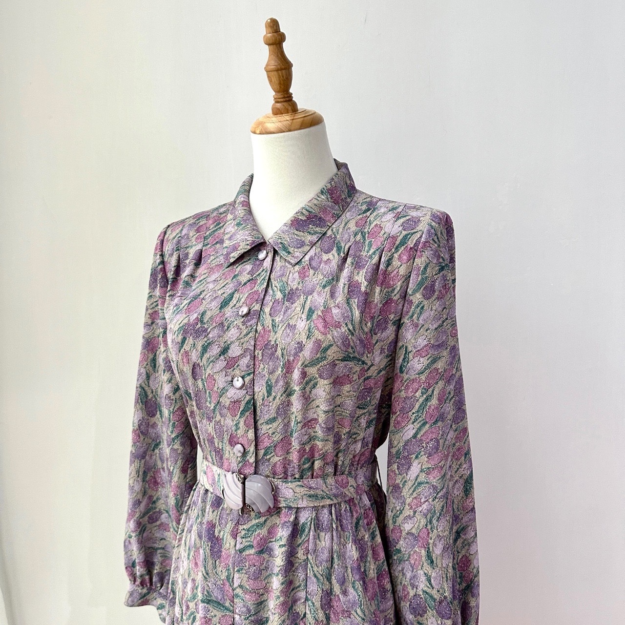 日本製紫色鬱金香和服布連身裙